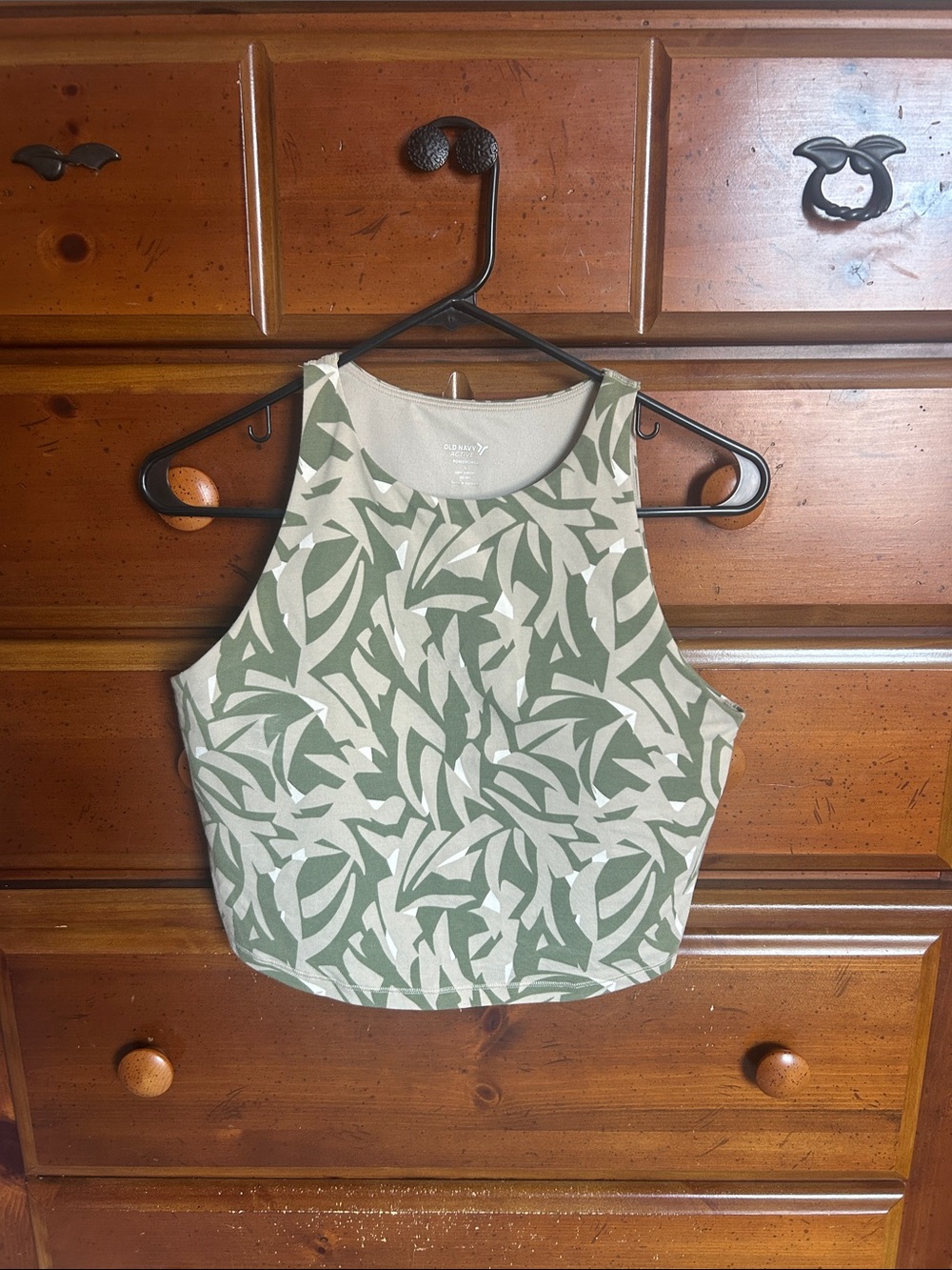 Old Navy Active-Olive and Beige High-Neck Crop Tank